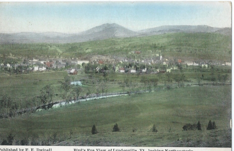 Published by F.E. Dwinell Bird's Eye View of Lyndonville , Vt. looking Northeasterly. (c. 1920)